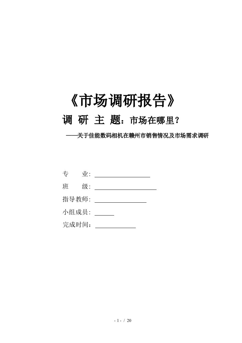 关于佳能数码相机在赣州市销售情况的调研