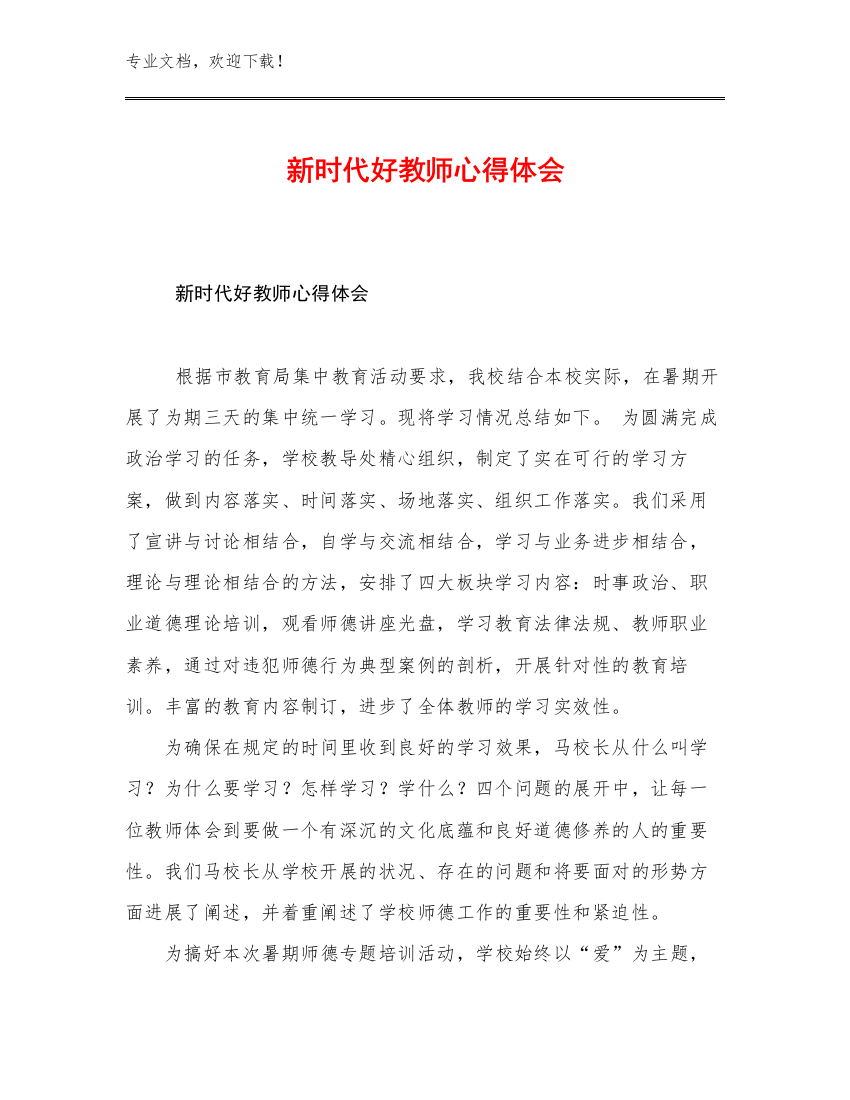 2023年新时代好教师心得体会优选例文22篇