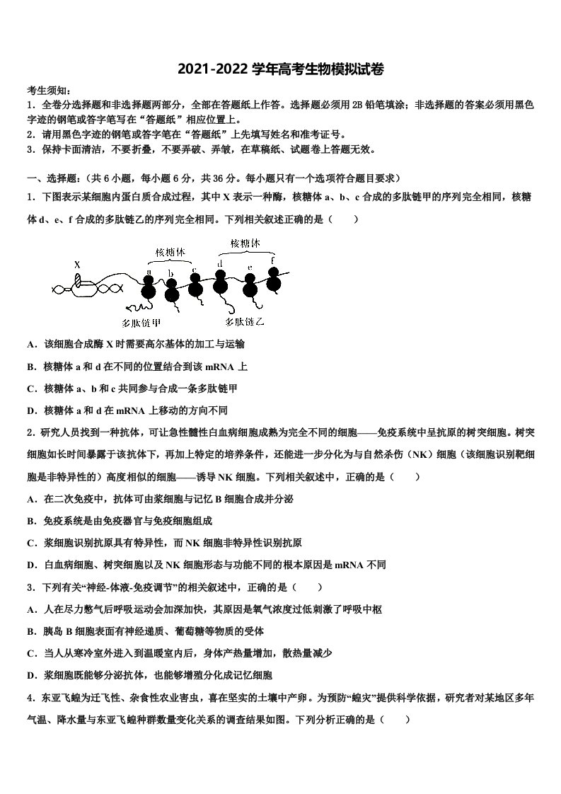 2022年海南省临高县新盈中学高三下学期第六次检测生物试卷含解析