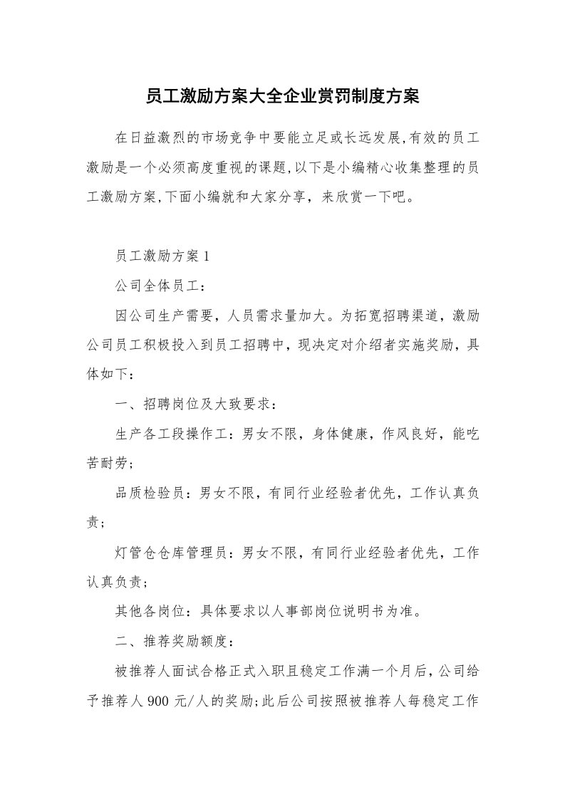 办公文秘_员工激励方案大全企业赏罚制度方案