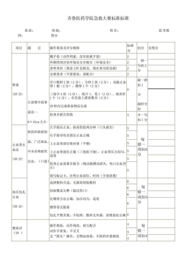 包扎止血考核标准