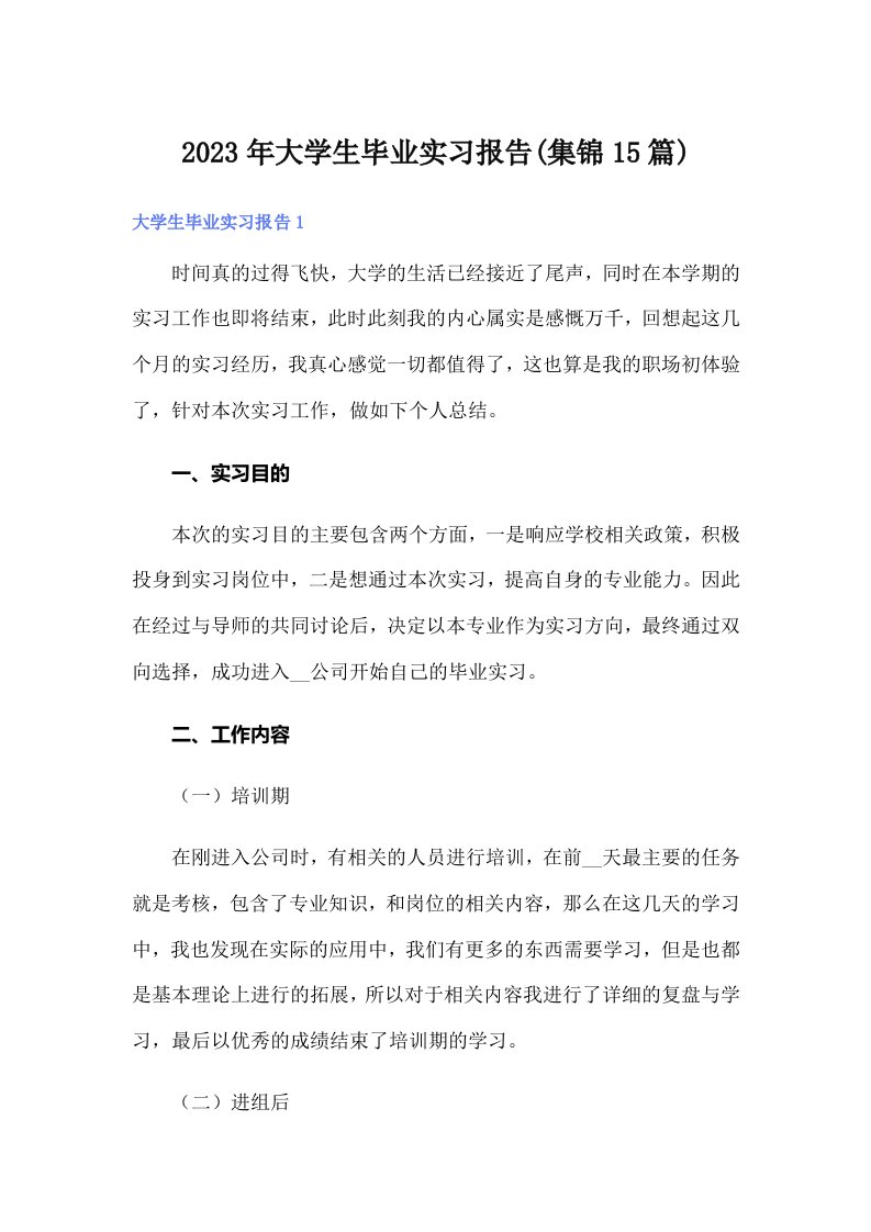 大学生毕业实习报告(集锦15篇)