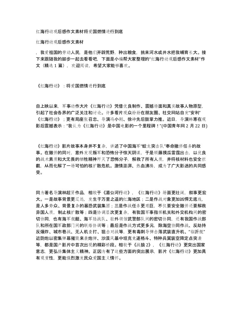 红海行动观后感作文素材将爱国燃情进行到底