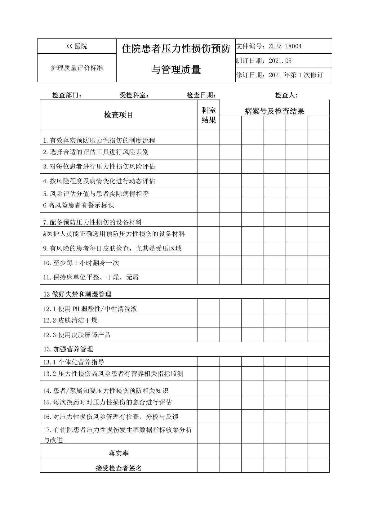 住院患者压力性损伤预防与管理质量