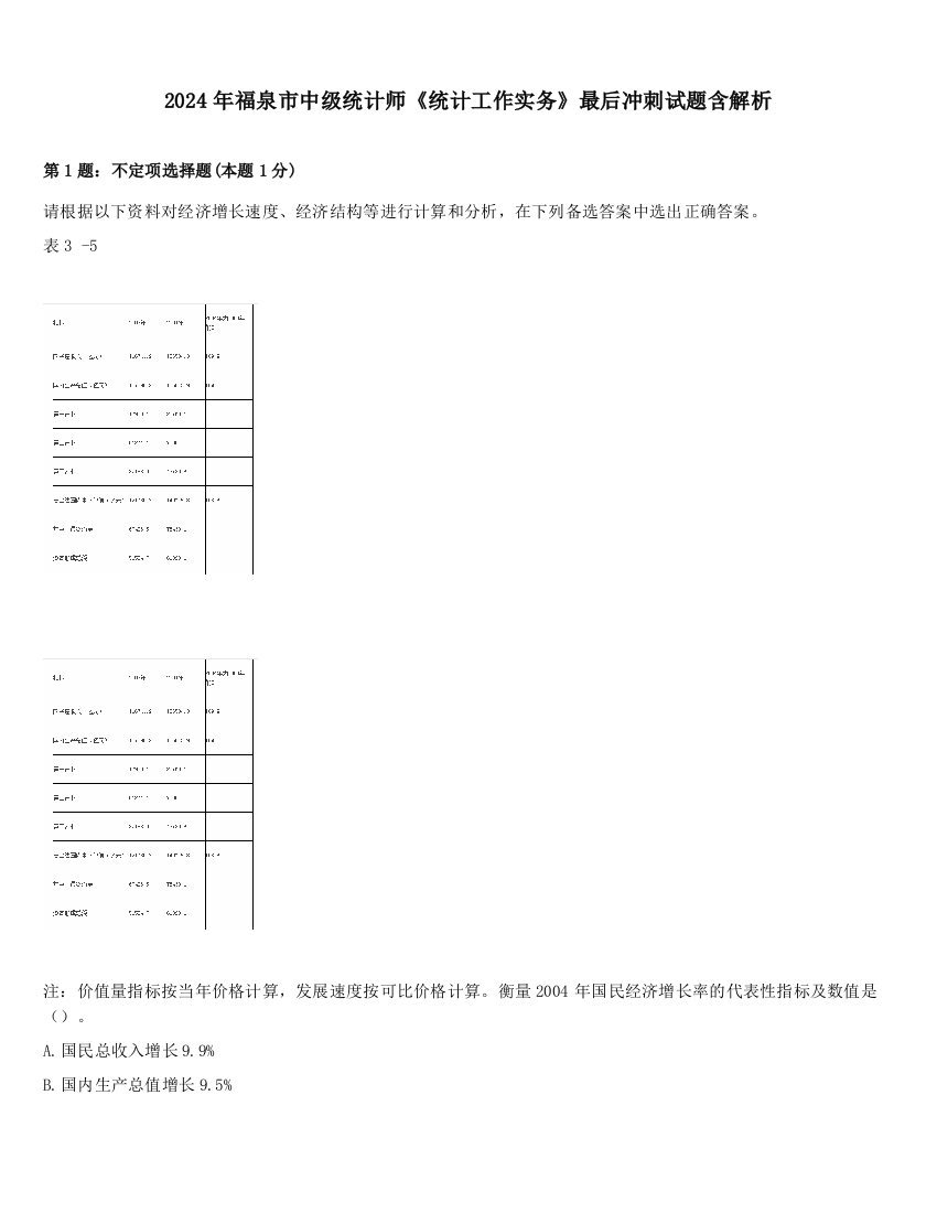 2024年福泉市中级统计师《统计工作实务》最后冲刺试题含解析