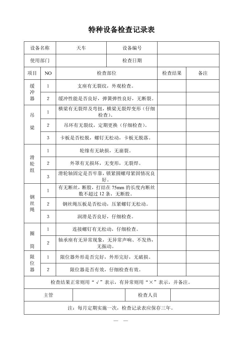 特种设备(天车、叉车)检查记录表