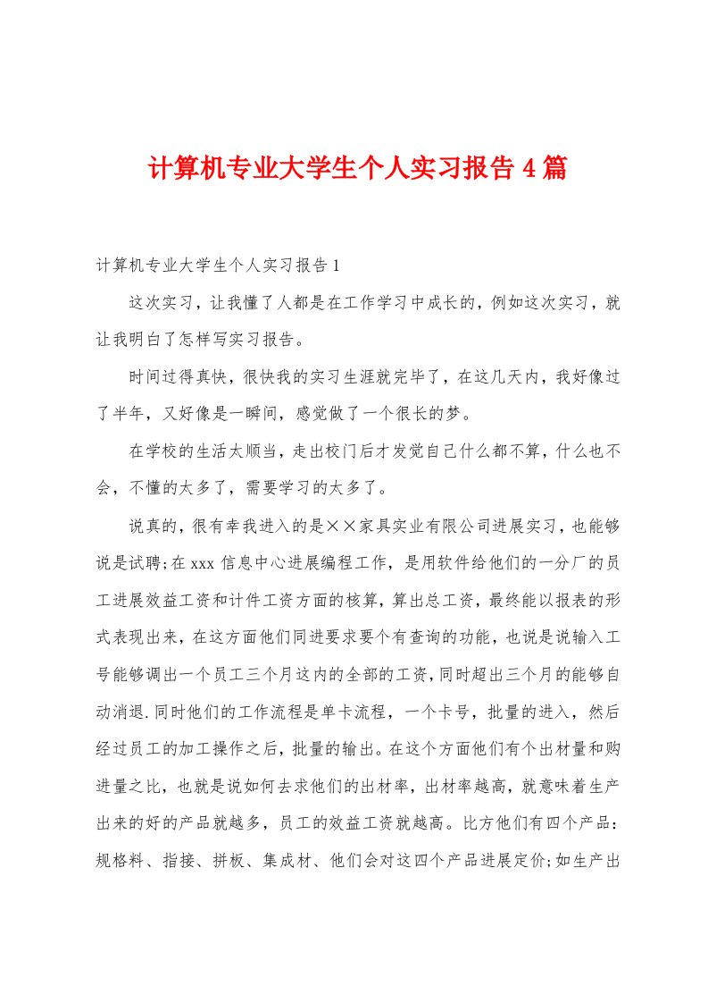 计算机专业大学生个人实习报告4篇