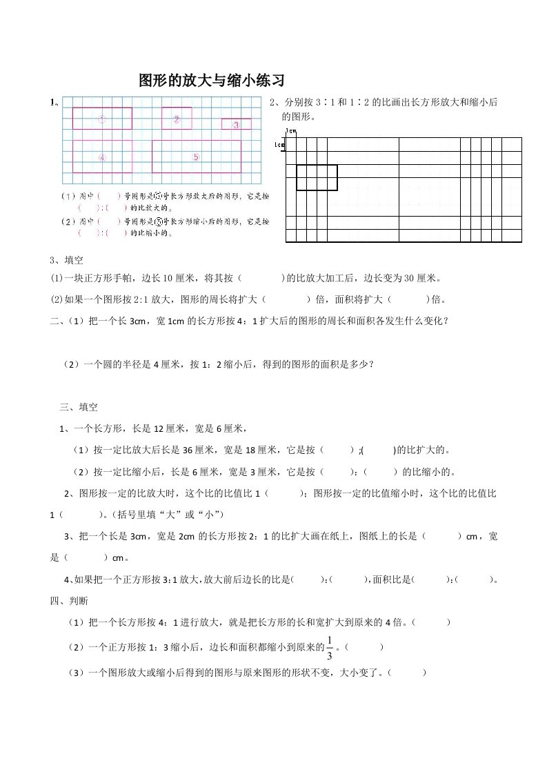 数学人教版六年级下册图形的放大与缩小练习题