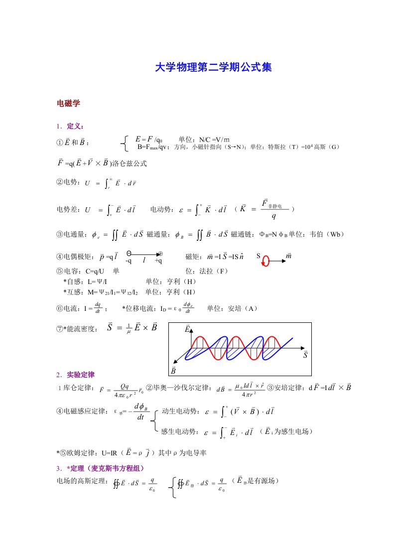 大学物理下公式集合