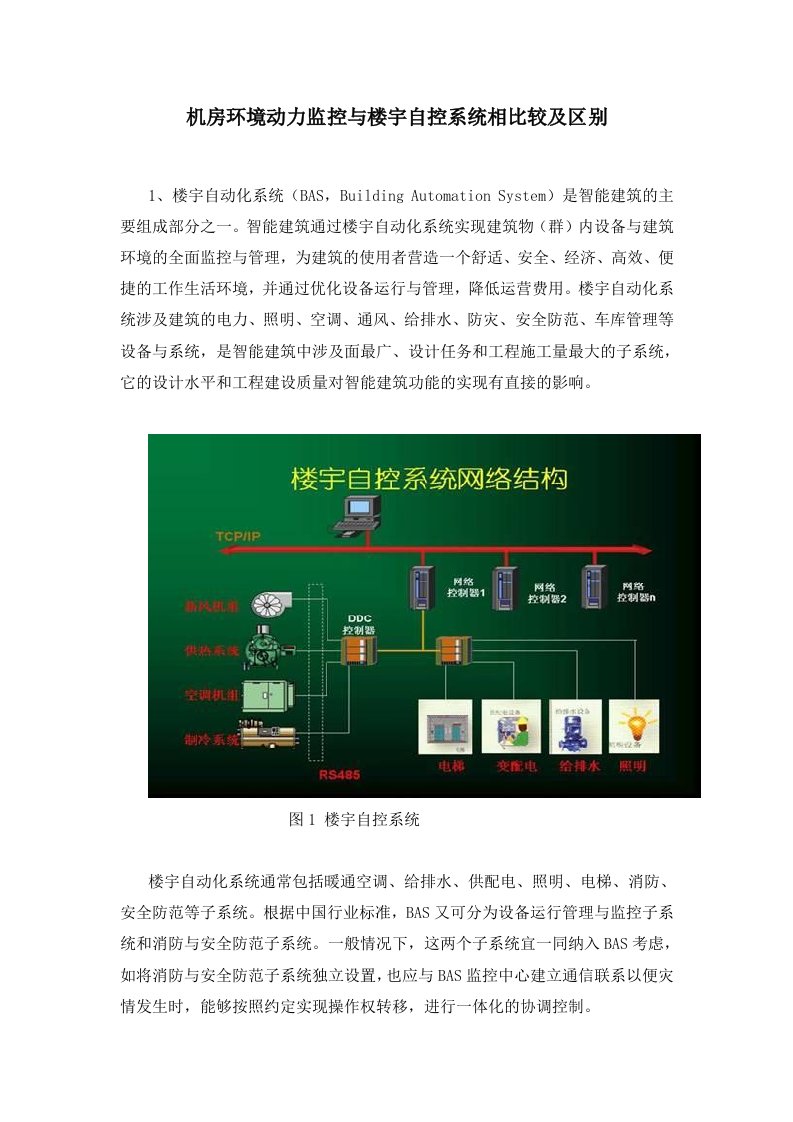 机房环境动力监控与楼宇自控系统相比较及区别