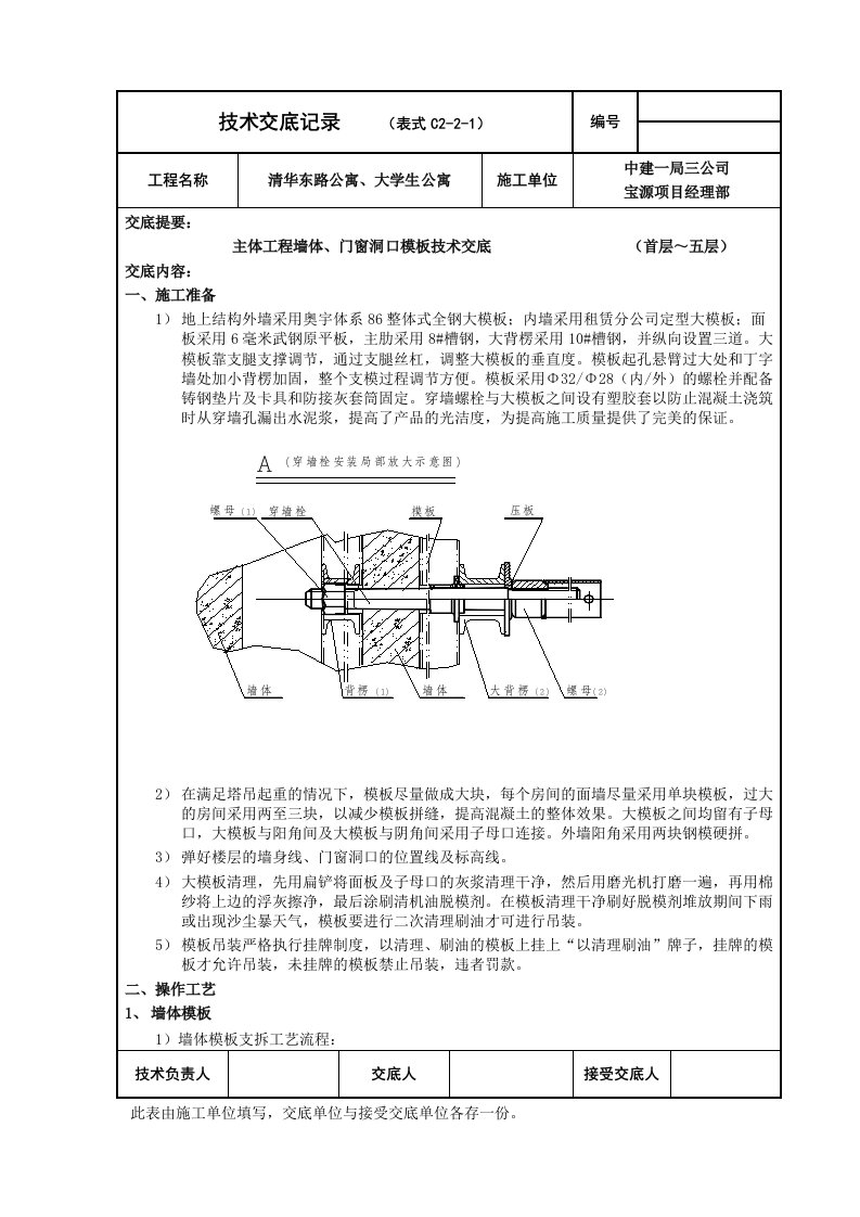 大学生公寓模板技术交底