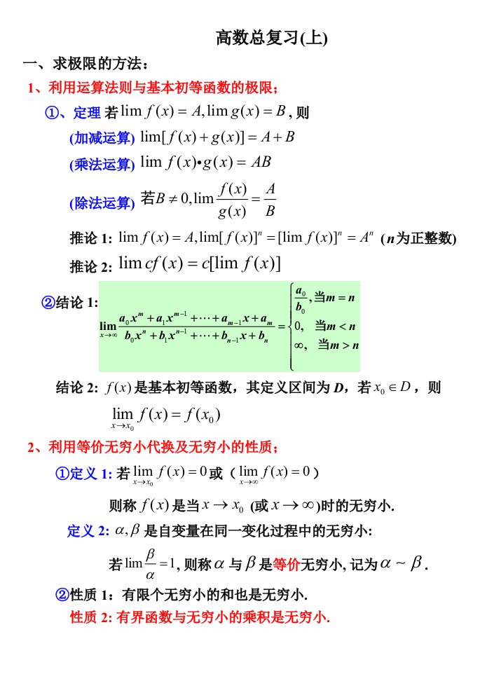 高等数学-大一-上学期知识要点