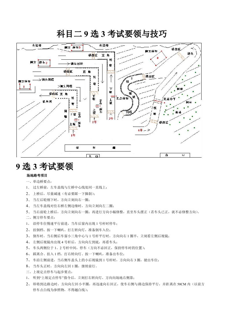 驾校科目二9选3考试要领与技巧