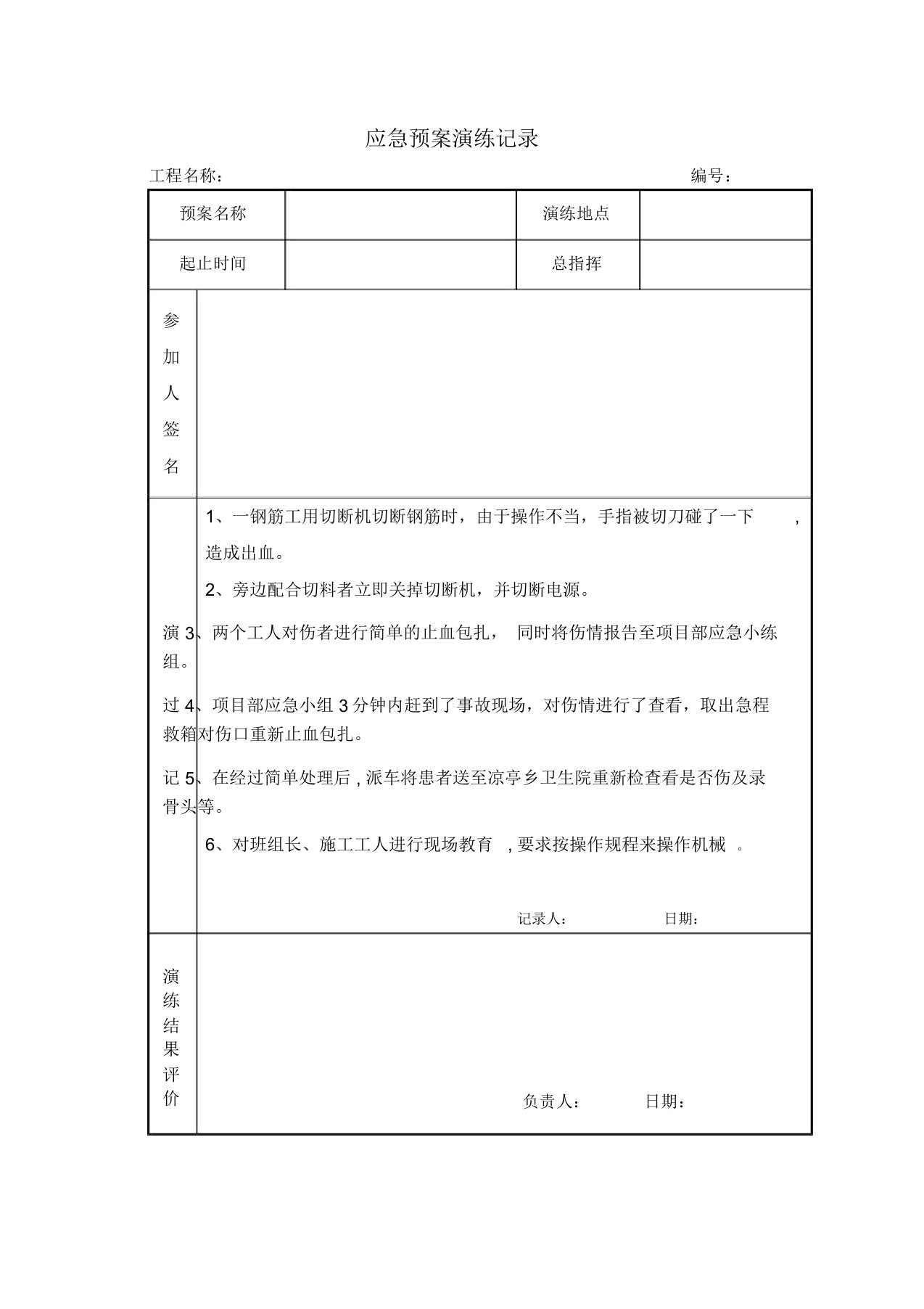 应急预案演练记录