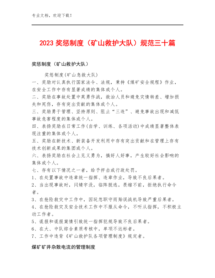 2023奖惩制度（矿山救护大队）规范三十篇