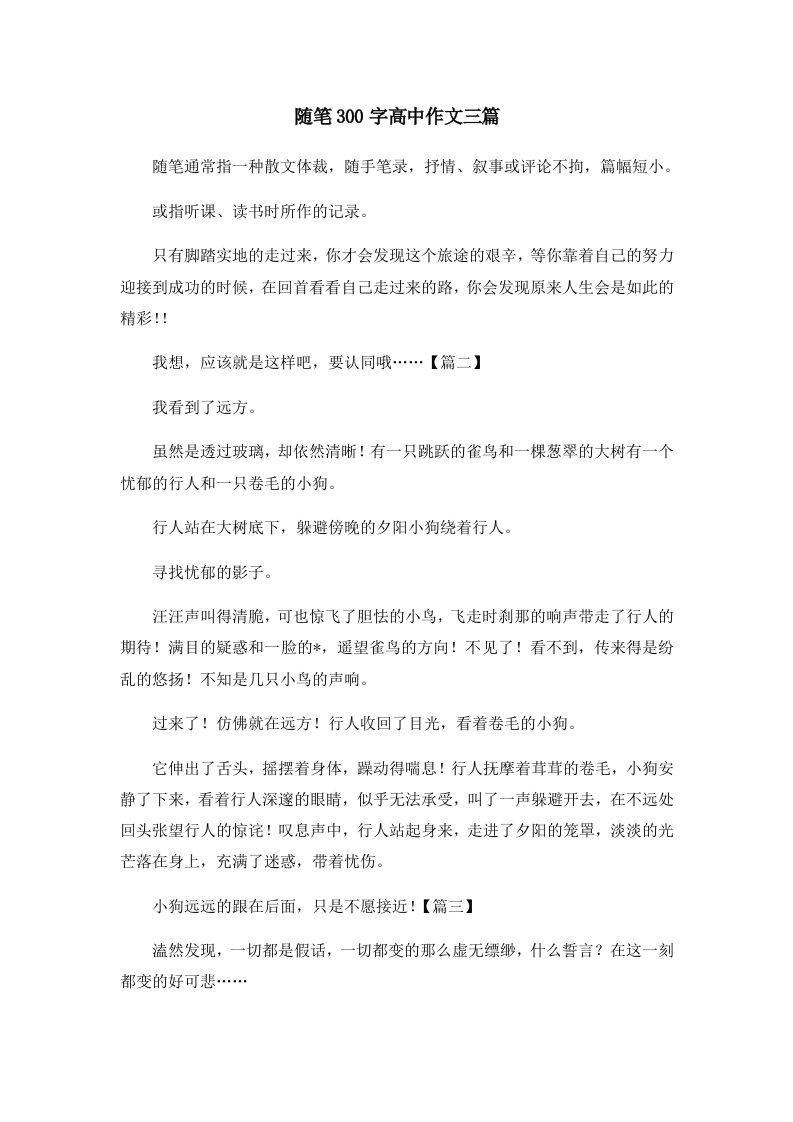 随笔300字高中作文三篇