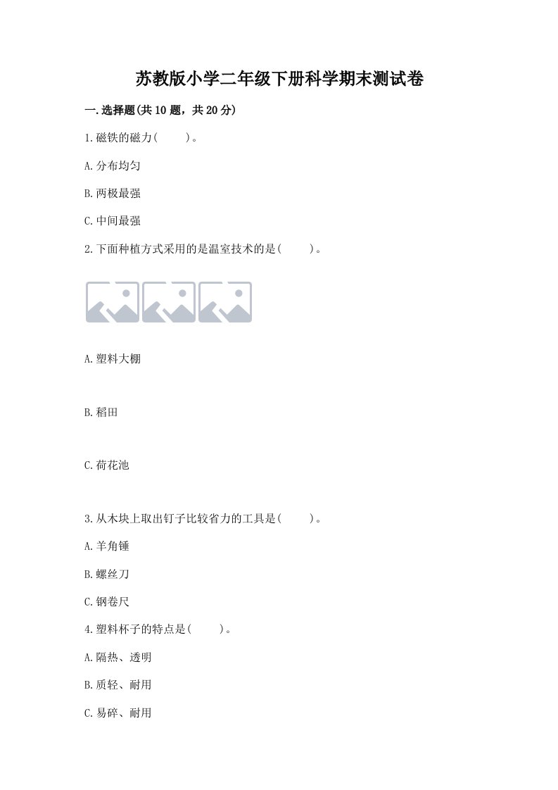 苏教版小学二年级下册科学期末测试卷【综合题】