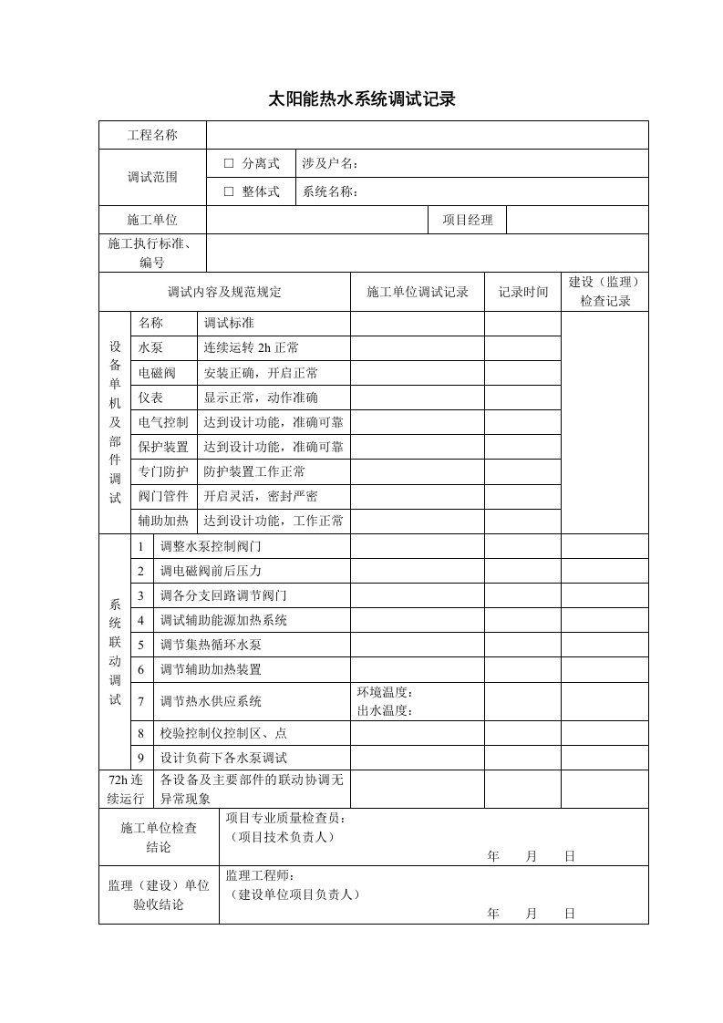 太阳能热水系统调试记录