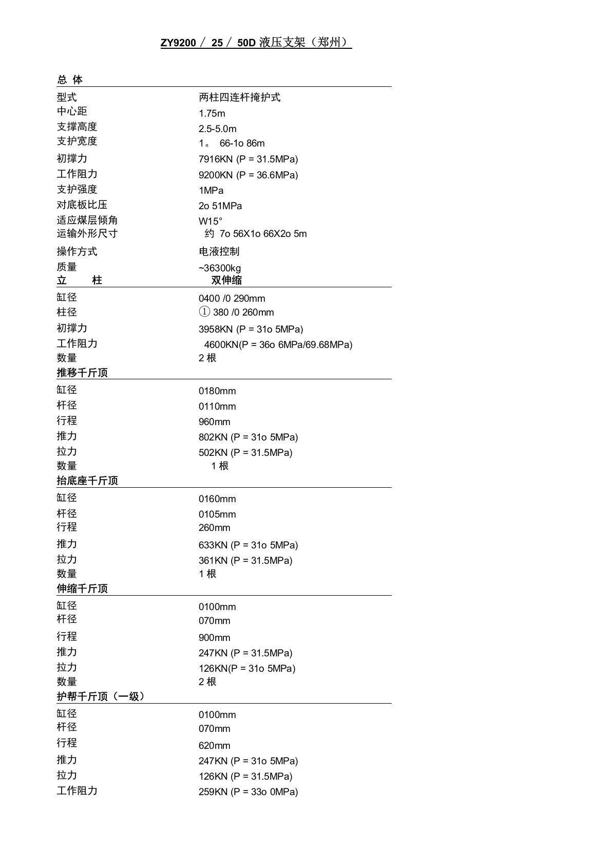 (完整)液压支架技术参数