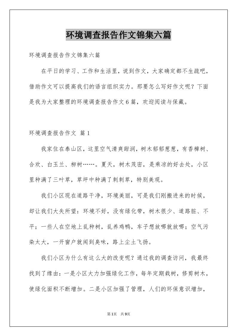 环境调查报告作文锦集六篇例文