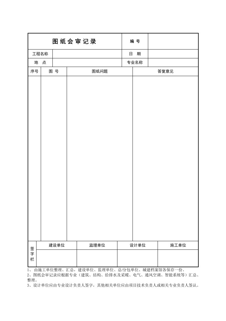 建筑工程图纸会审记录