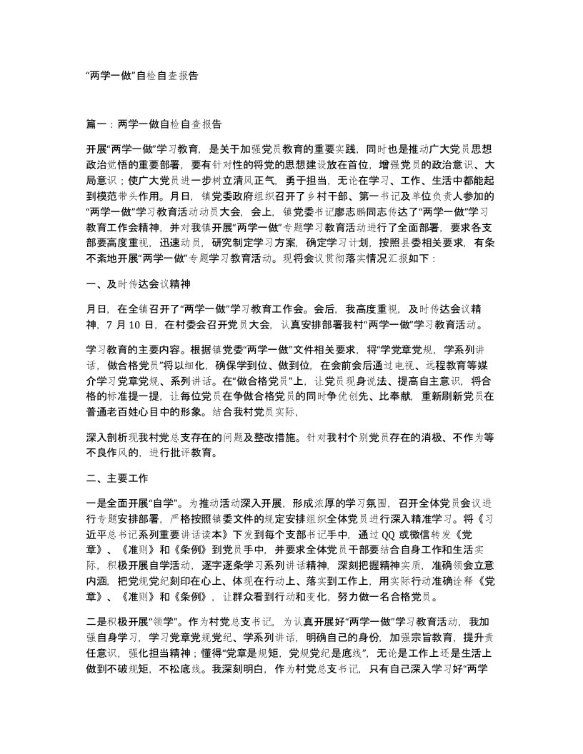 两学一做自检自查报告