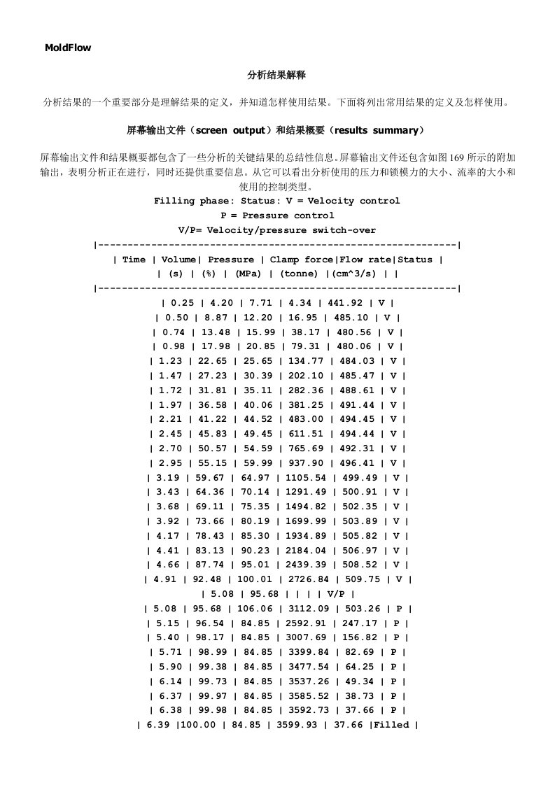 MoldFlow分析结果各项概念解释