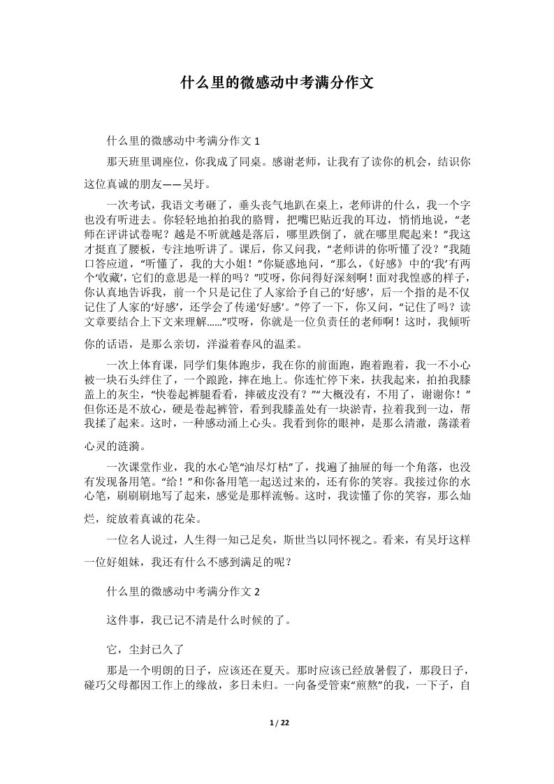 什么里的微感动中考满分作文