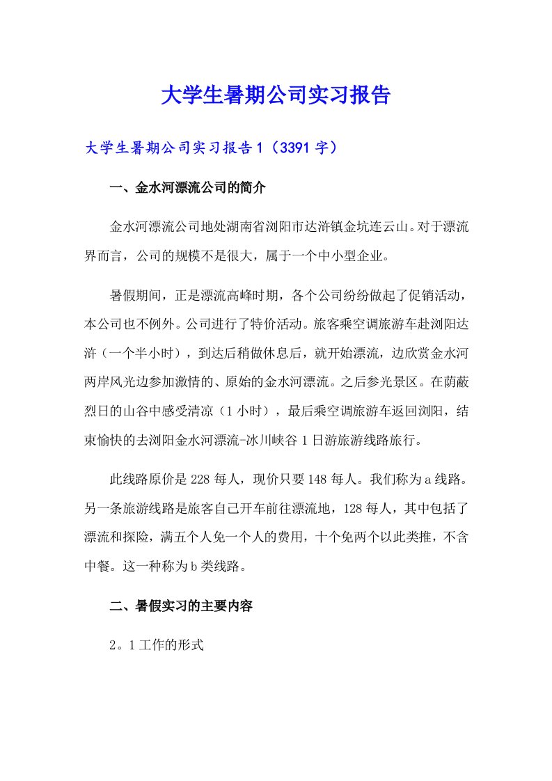 大学生暑期公司实习报告