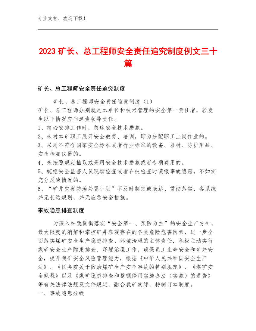 2023矿长、总工程师安全责任追究制度例文三十篇