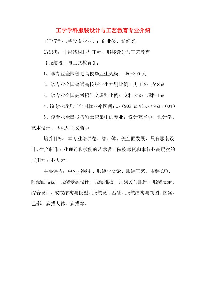 工学学科服装设计与工艺教育专业介绍