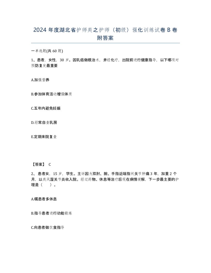 2024年度湖北省护师类之护师初级强化训练试卷B卷附答案