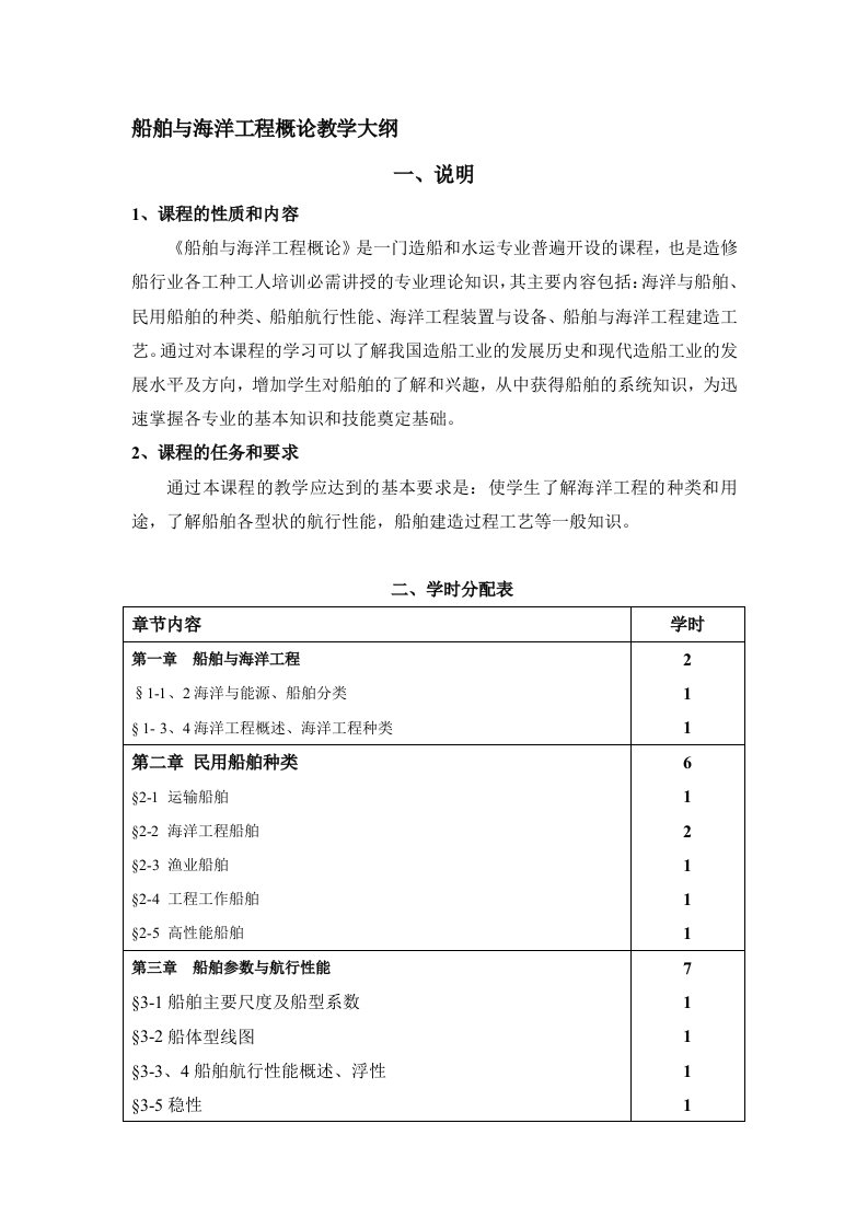 船舶概论教学大纲修g改