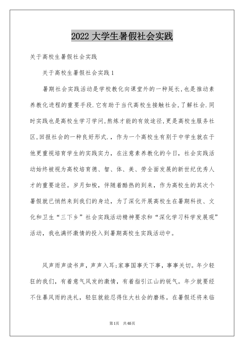 2022大学生暑假社会实践