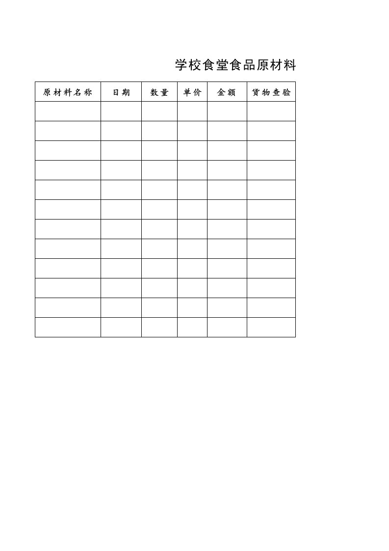 学校食堂食品原材料出库登记表