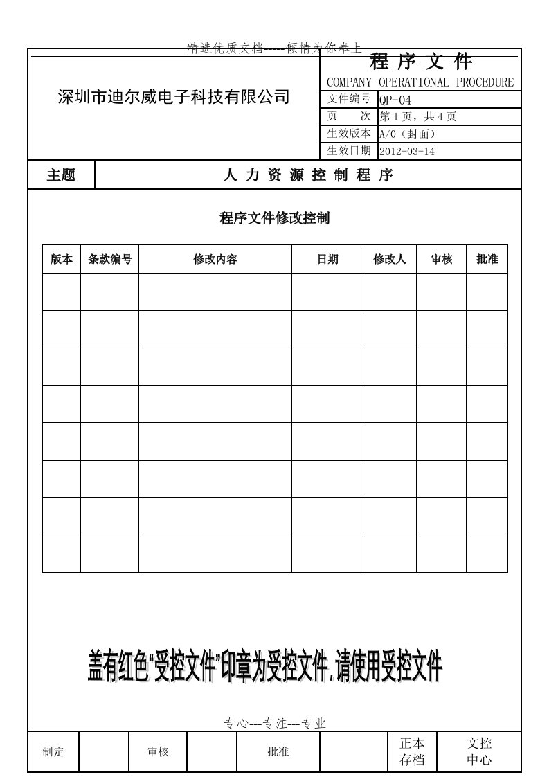 QP-04人力资源控制程序(共5页)