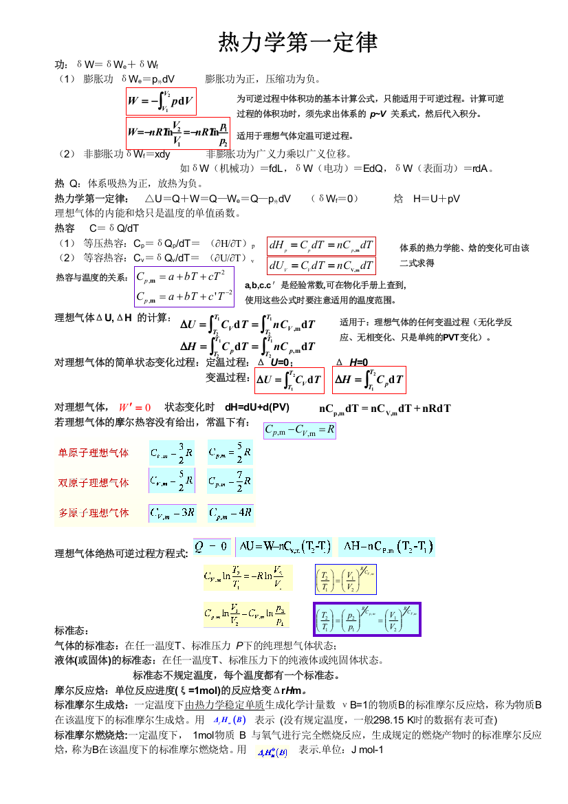 物理化学笔记公式c超强