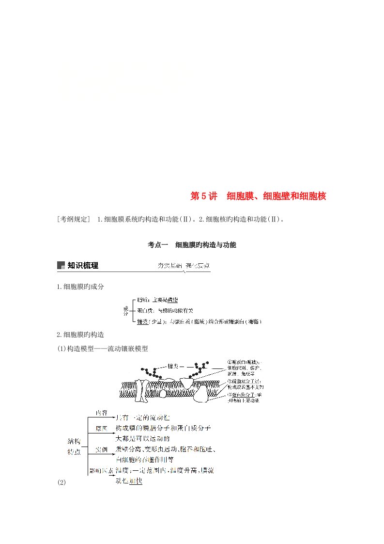 高考生物一轮复习第二单元细胞的结构和功能第5讲细胞膜、细胞壁和细胞核备考一体学案苏教版