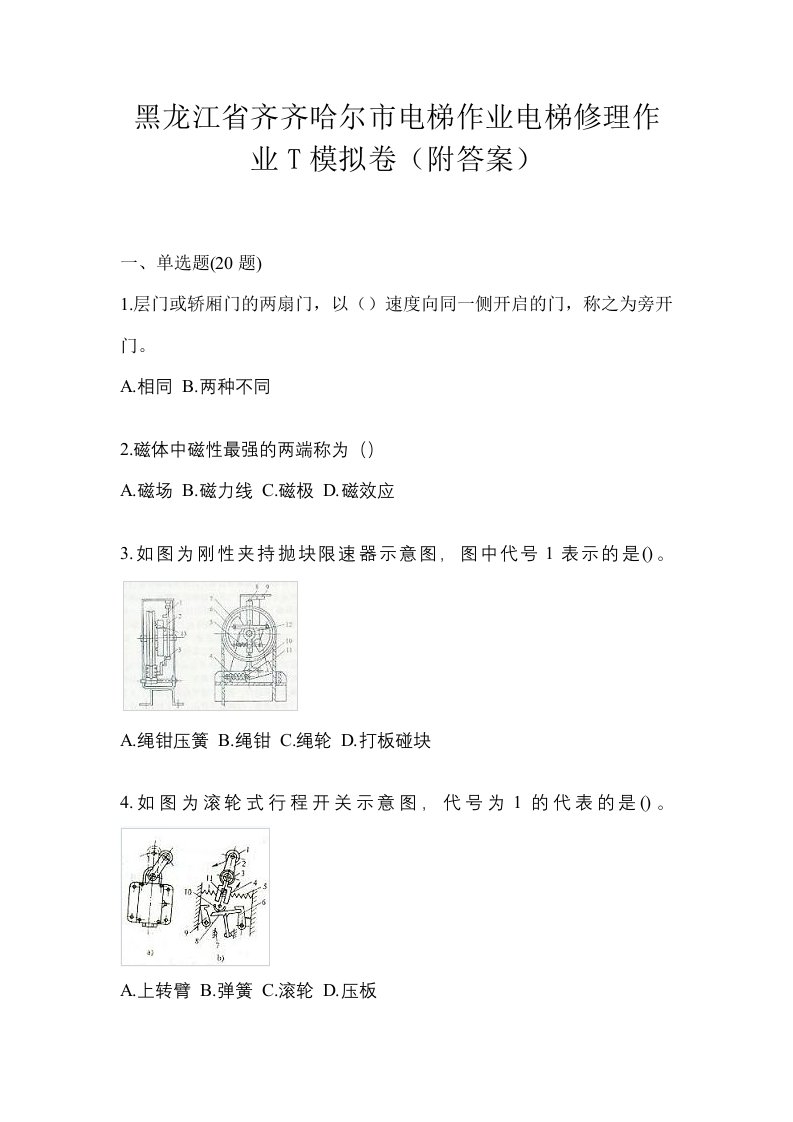 黑龙江省齐齐哈尔市电梯作业电梯修理作业T模拟卷附答案