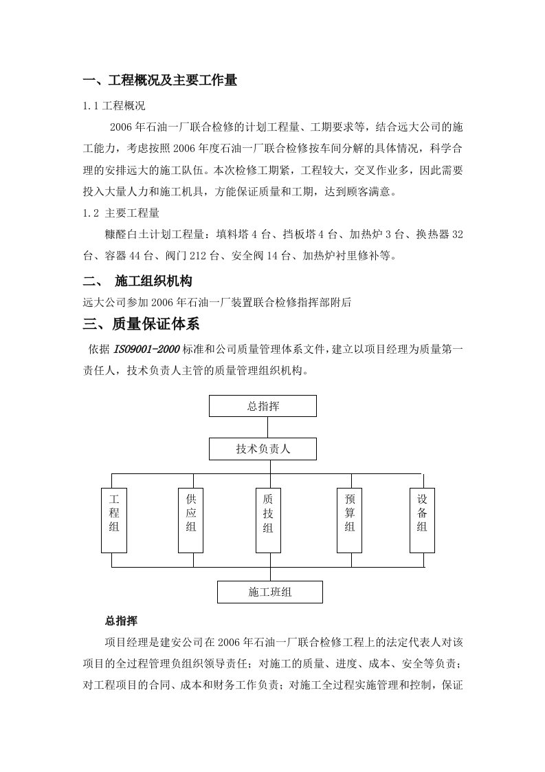 石油厂联合检修糠醛检修方案