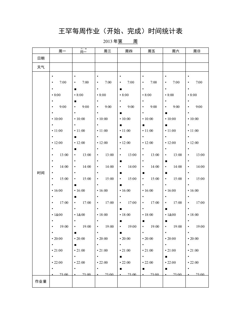 作业时间统计表