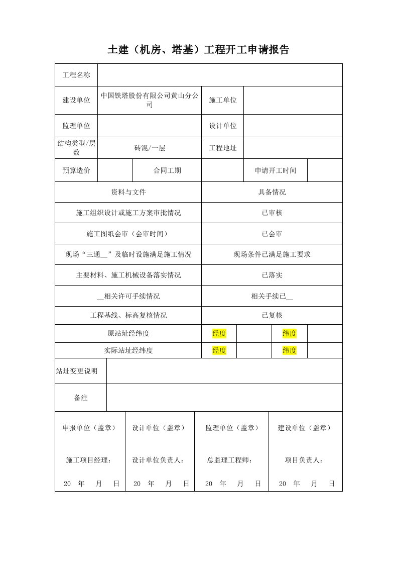 土建开工报审资料(含施工组织设计)