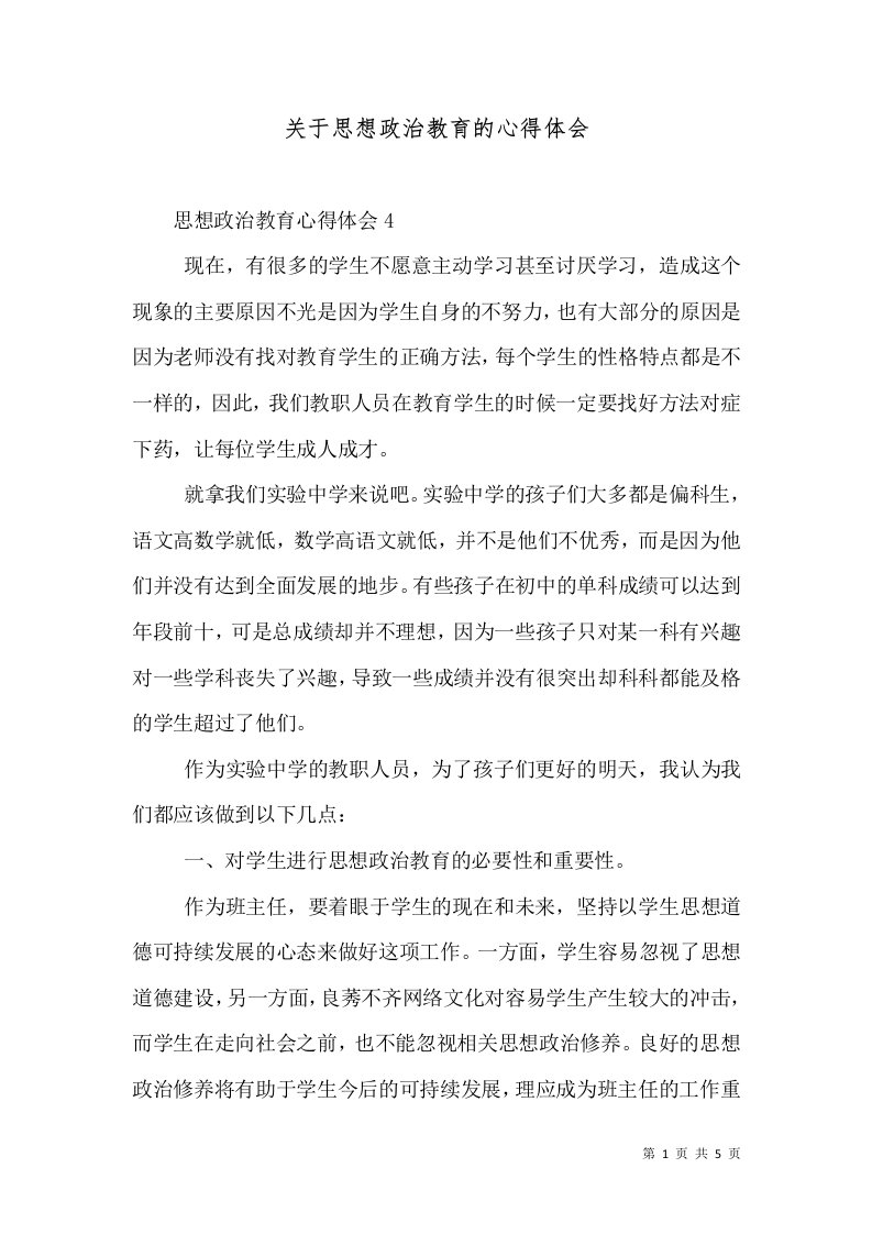 关于思想政治教育的心得体会（一）