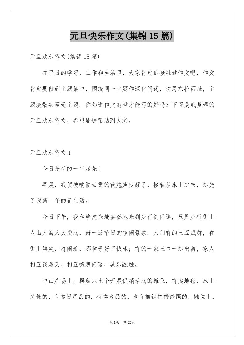 元旦快乐作文集锦15篇