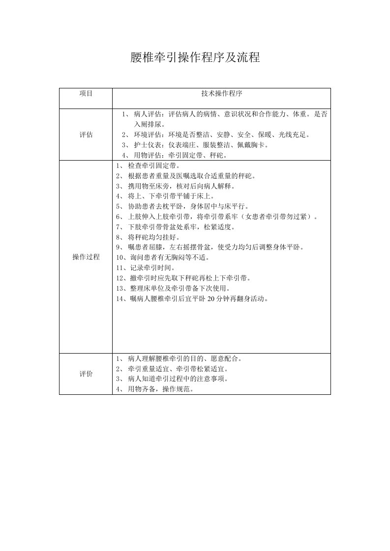 腰椎牵引操作程序及流程