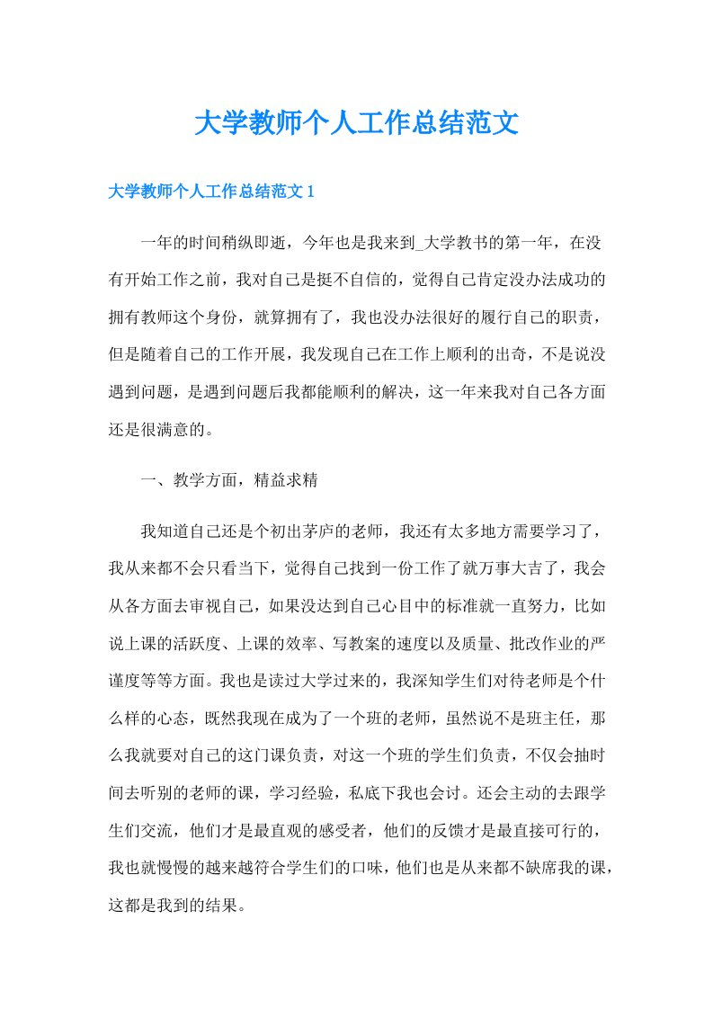 大学教师个人工作总结范文