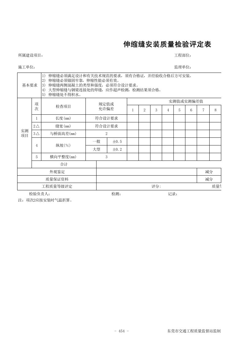 伸缩缝安装质量检验评定表DG