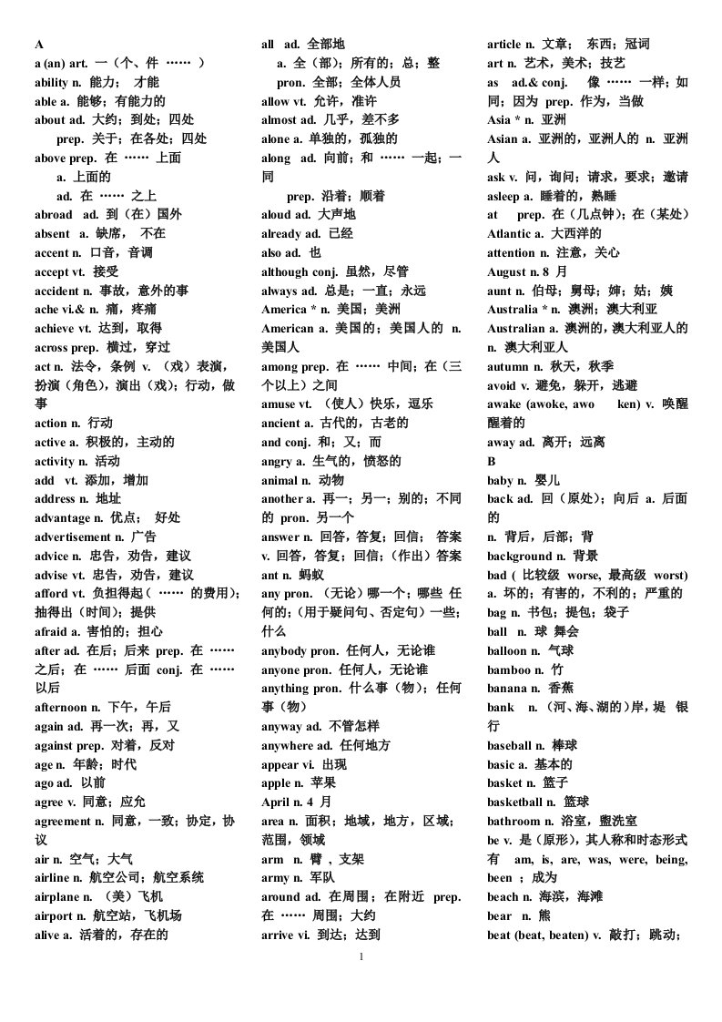 中考英语词汇1600及词组打印整理版