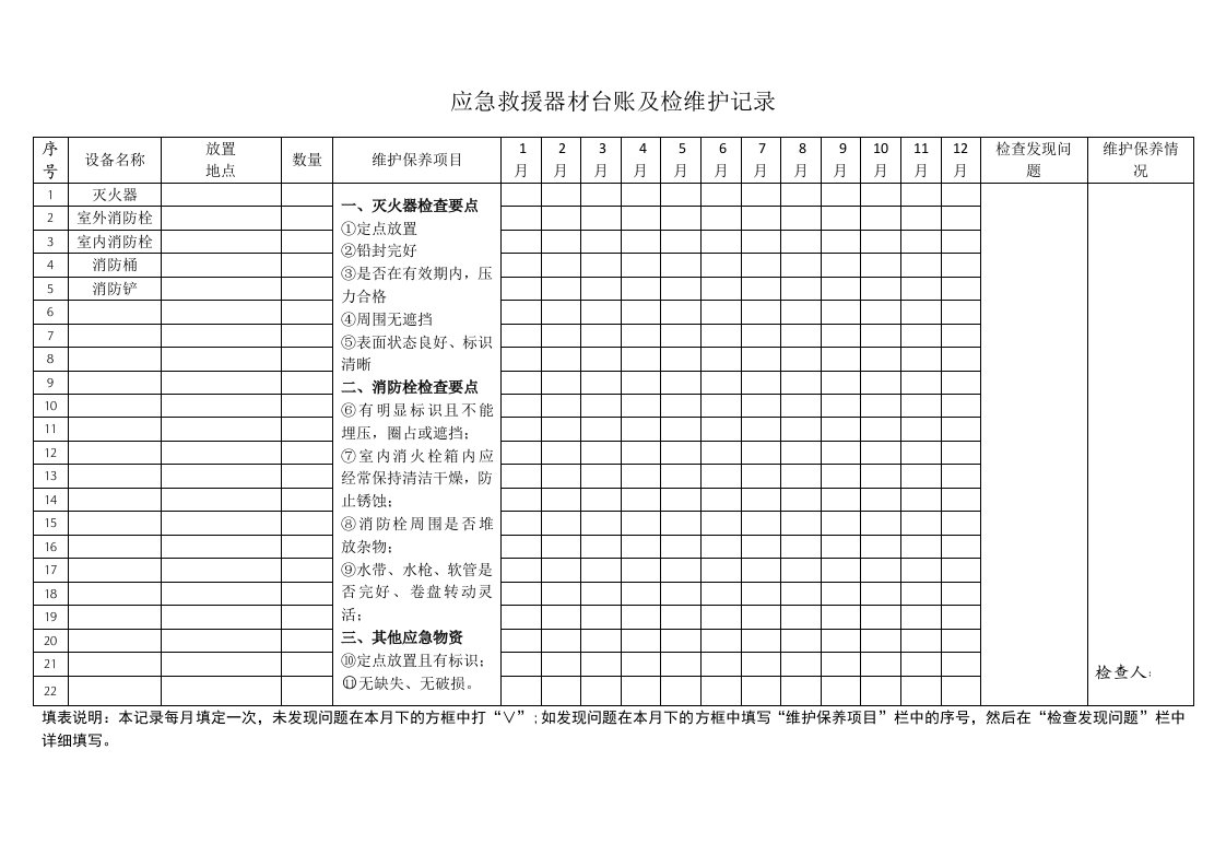 5应急救援器材设施检查、维护、保养记录(每月一次)