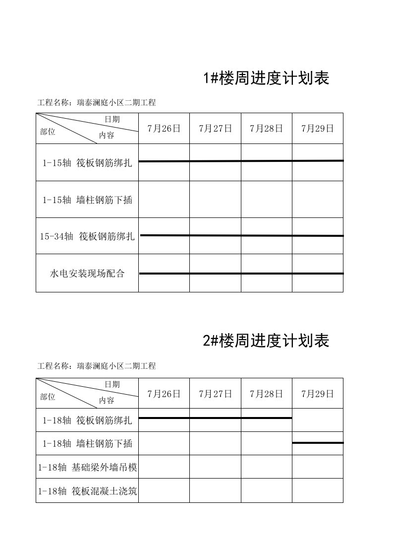 周工作进度计划表